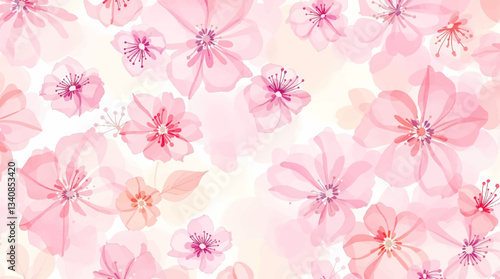 Watercolor floral seamless pattern with hand-painted blush pink flowers and green leaves on white background. Botanical print.