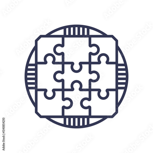 Puzzle pieces forming a circle symbolize integration and functionality.