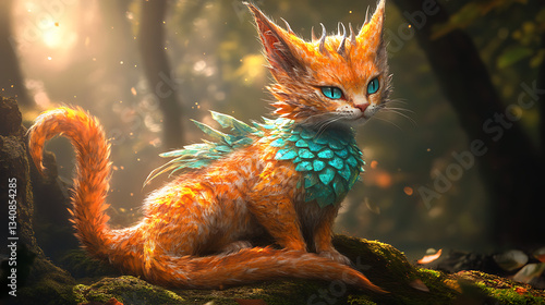 Fantasy dragon-cat hybrid, vibrant colors
