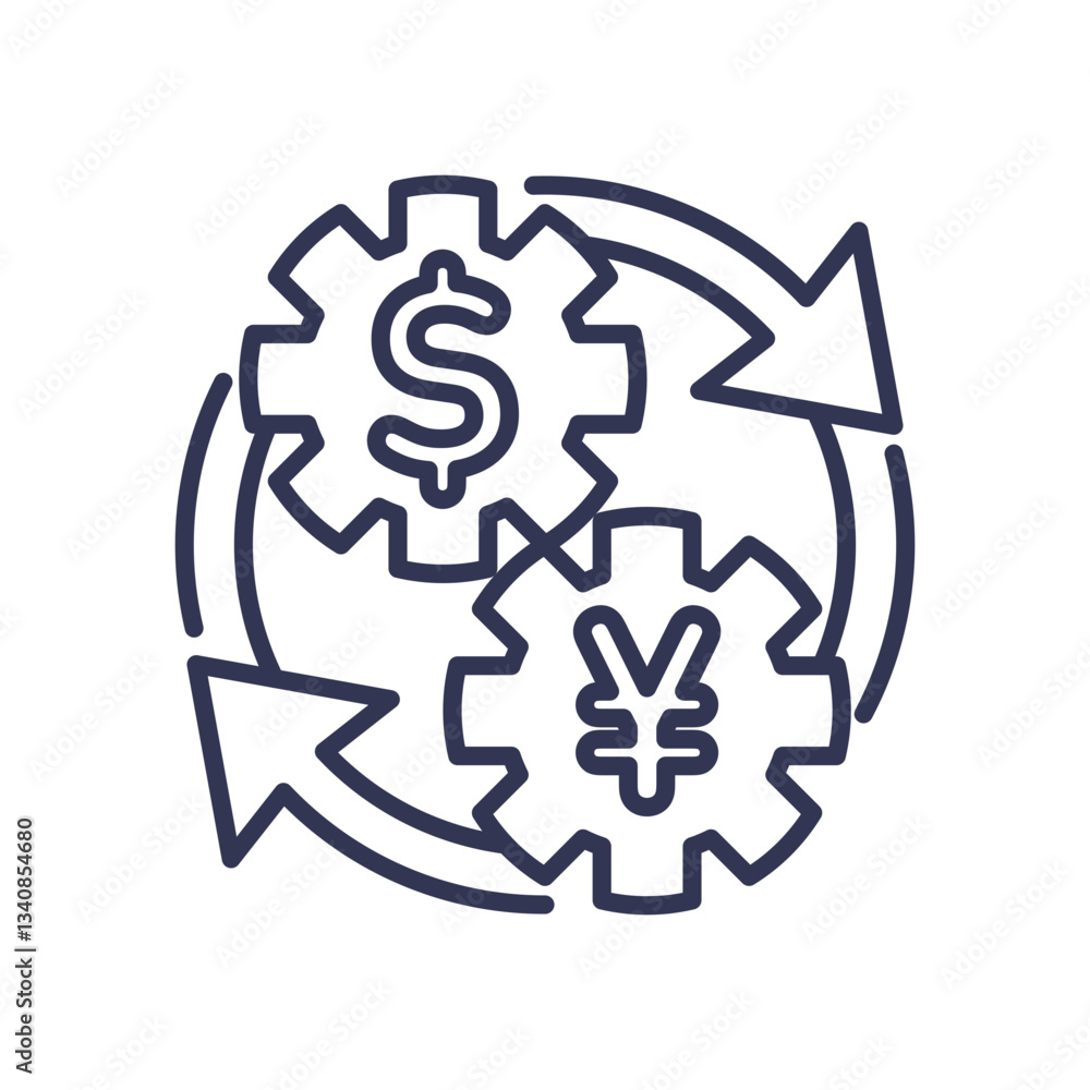 Currency exchange concept with dollar and yen symbols in gears. Currency exchange concept with dollar and yen symbols in gears.