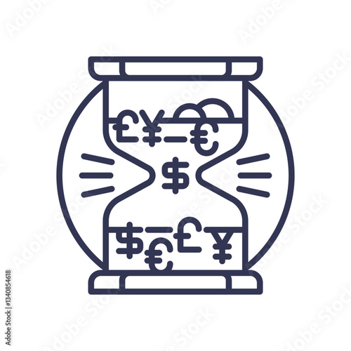 An hourglass with currency symbols represents the concept of market timing and financial decision-making.