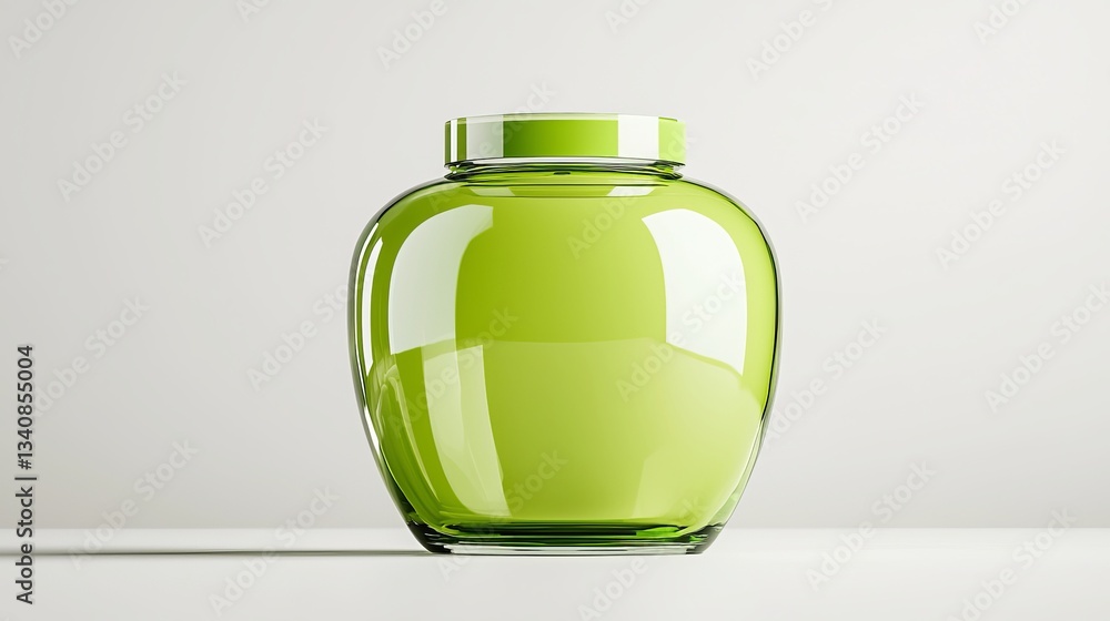Fototapeta premium A modern green glass jar on a minimalist surface, showcasing its elegant design and vibrant color.
