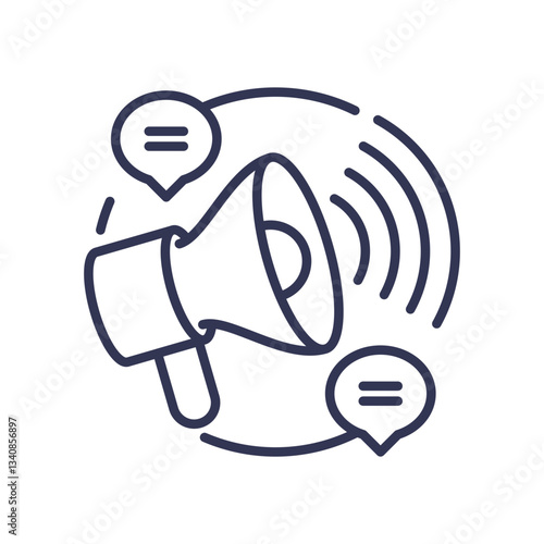 Megaphone with speech bubbles symbolizes communication and marketing outreach.
