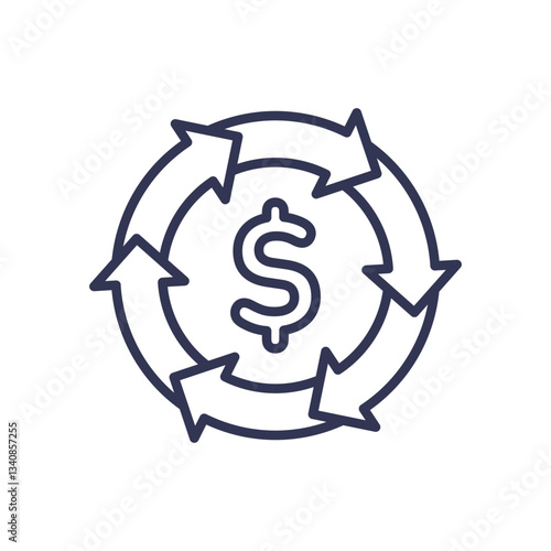 Dollar sign encircled by arrows, symbolizing recurring payments in subscription models.