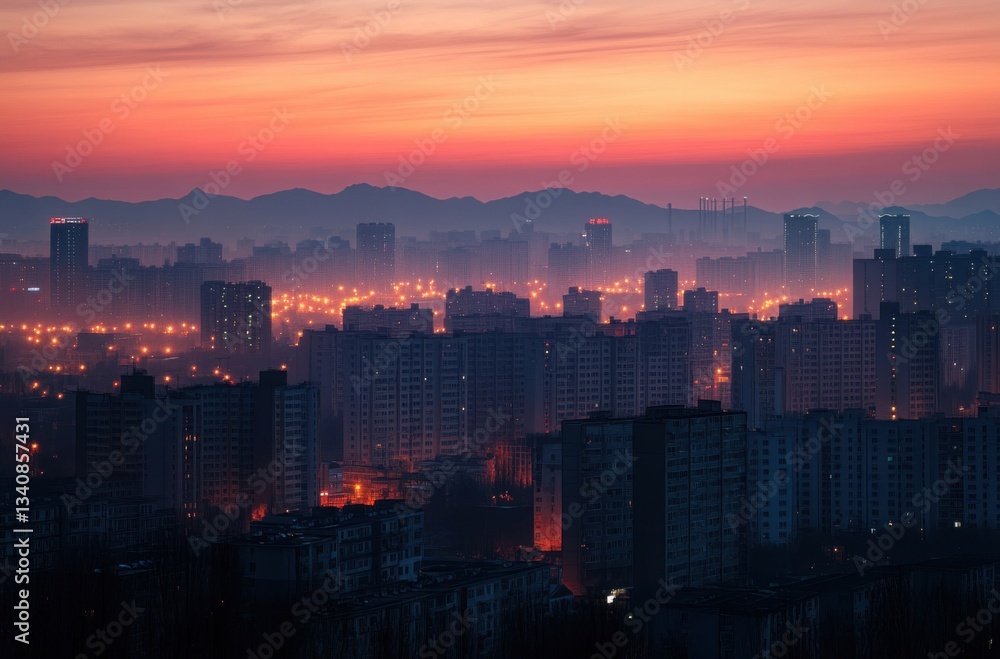 Obraz premium A vibrant city in China at dawn, panoramic view