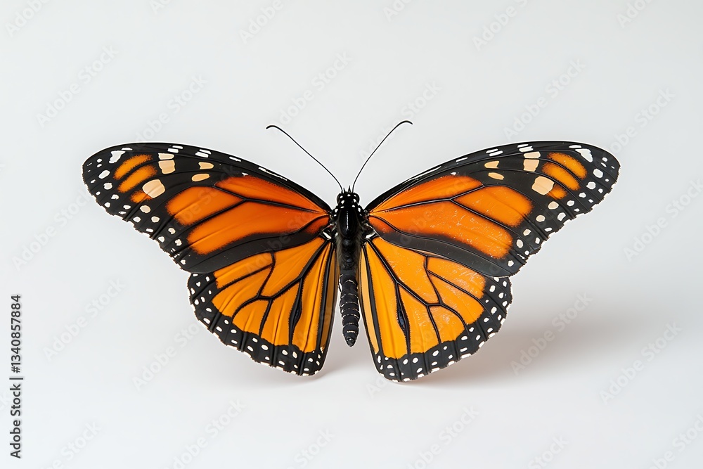 Fototapeta premium a monarch butterfly in flight, set against a pure white background