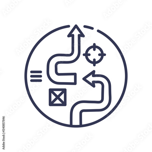 Circular diagram with arrows and target symbolizing adaptive strategy and decision-making.
