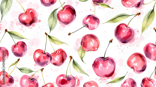 i348ujctg2xosfgcjqdhWatercolor red cherries on white background seamless vector pattern