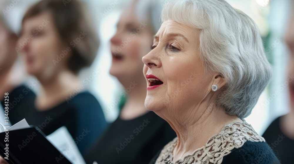 Obraz premium Elegant Woman Singing Joyfully