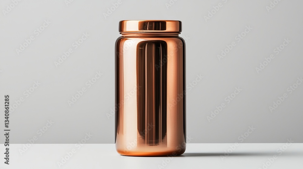 Sleek copper jar with a reflective surface, emphasizing modern design and elegance. Sleek copper jar with a reflective surface, emphasizing modern design and elegance.