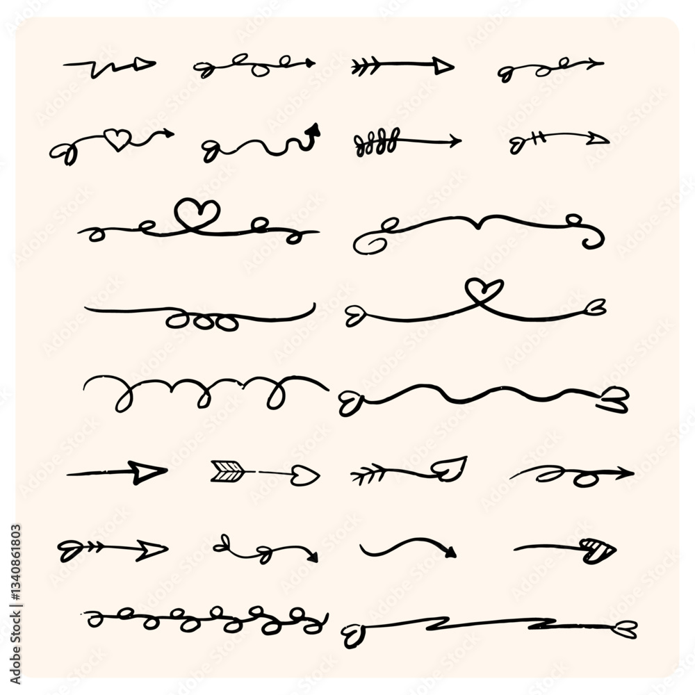 Hand drawn pen underline and stroke set. Doodle pencil or marker line Hand drawn pen underline and stroke set. Doodle pencil or marker line