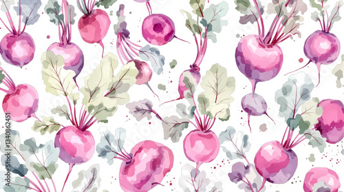 Watercolor Seamless pattern beetroot white background