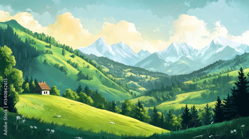 Obraz premium Serene Landscape with Mountains