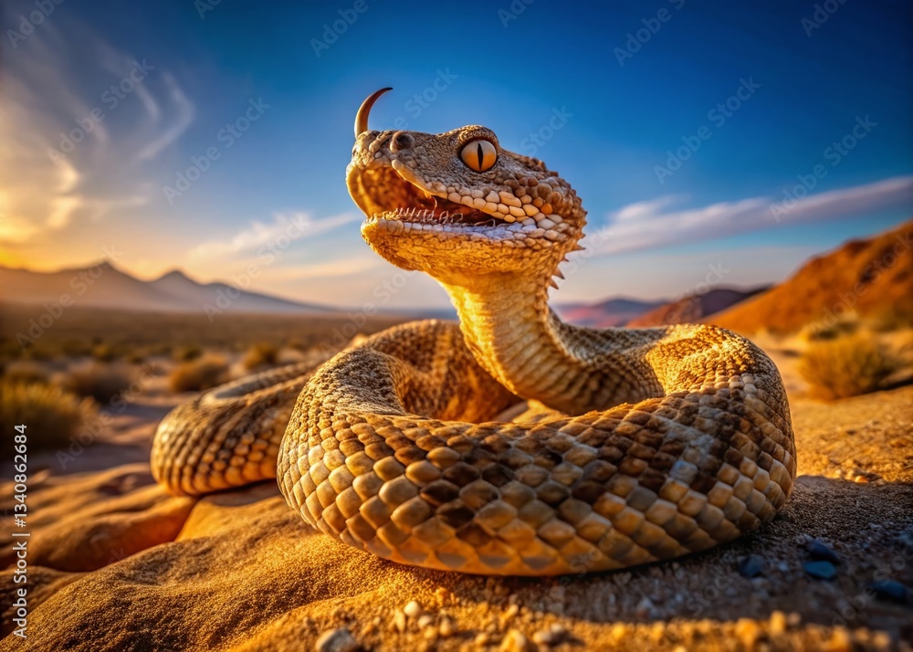 Fototapeta premium Venomous Nose-Horned Viper Ready to Strike - Dramatic Landscape Photography
