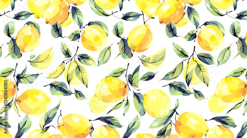 Watercolor pattern lemons on white background