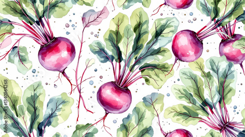 Watercolor Seamless pattern beetroot white background