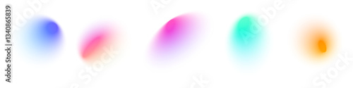 Abstract fluid gradient background with neon glow, soft blur effect, blue and green holographic mesh shapes, liquid 3D design elements. Flat vector illustration isolated on white background.