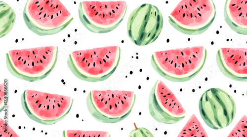 Watercolor pattern watermelon on white background
