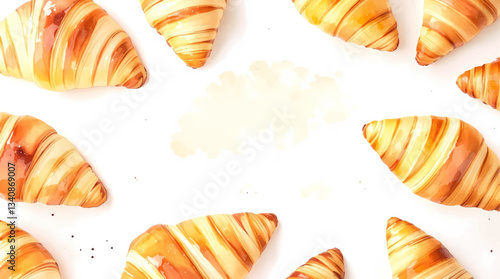 Watercolor pattern croissant on white background