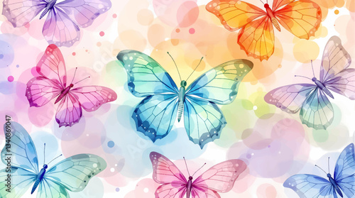 Watercolor pattern butterflies on white background	