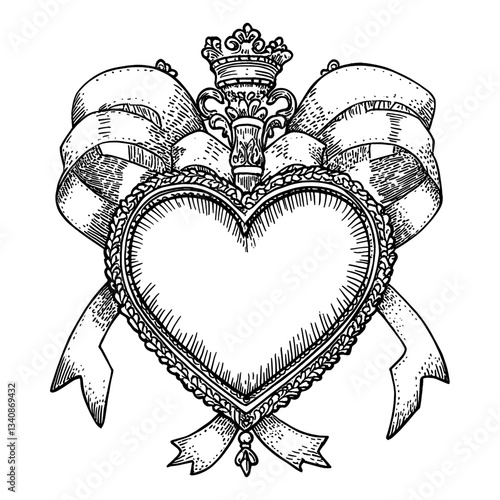 Heart shape coat of arms Frame ribbon style illustration vector