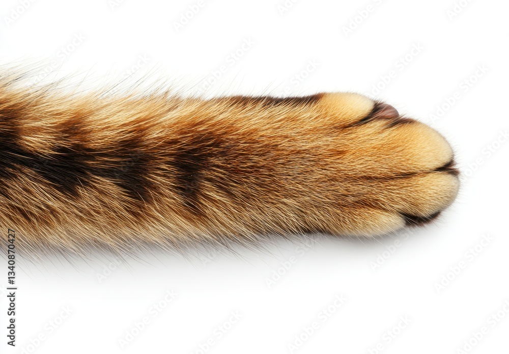 Obraz premium Closeup of a Cat's Paw with Detailed Fur Texture on White Background