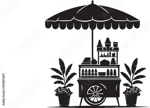 Street food cart silhouette vector illustration isolated