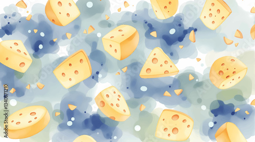 Watercolor Seamless pattern cheese white background