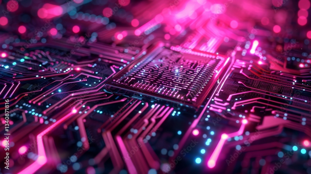 Fototapeta premium Advanced circuit board detailing artificial intelligence, malware protection, and data security methods