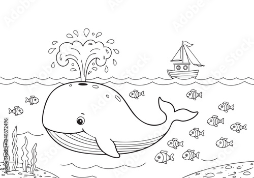 Dolphin and Ship: Ocean Adventure Coloring Page