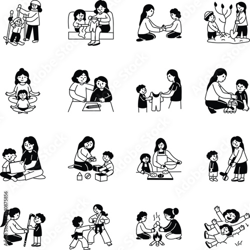 Collection of Mother Parenting Hand Drawn Illustrations
