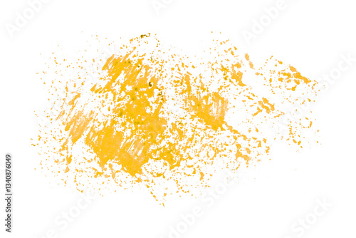 Bright yellow watercolor or ink stain with watercolor marks on transparent background.