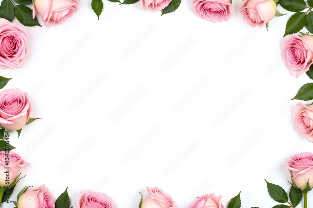 pink rose border with green leaves and gold accents pink rose border with green leaves and gold accents