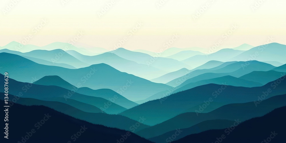 Fototapeta premium The mountains are blue and the sky is white