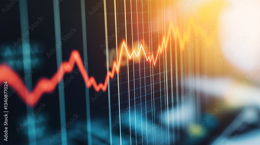 red financial chart reaching ceiling limit with blurred office documents and calculators, symbolizing salary cap and budget restrictions under natural light, shallow depth for economic policy barriers