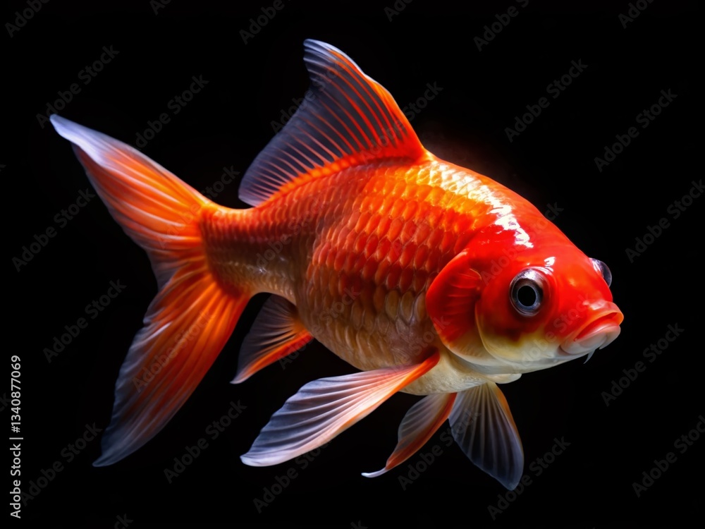 Vibrant Red Koi Fish Carp Isolated on Black Background - Stock Photo Vibrant Red Koi Fish Carp Isolated on Black Background - Stock Photo