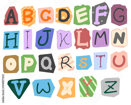 영어 알파벳 콜라주 스티커 아이콘(english alphabet collage sticker icon set)