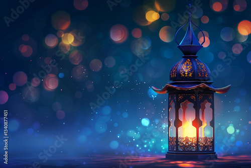 Beautiful greeting card with holiday composition for happy celebrate Ramadan, abstract vivid composition consists of fictional unreal fantastic vision on background