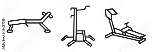Three fitness equipment illustrations in a minimalist style.