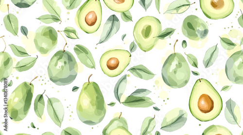 Avocado water color on white background seamless pattern, vector