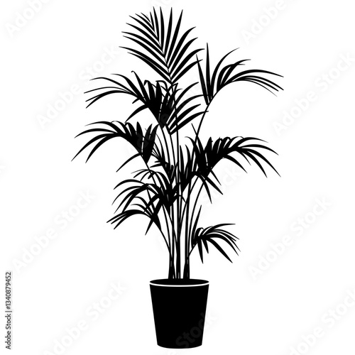 Potted plant with areca palm silhouette potted potted plant vector