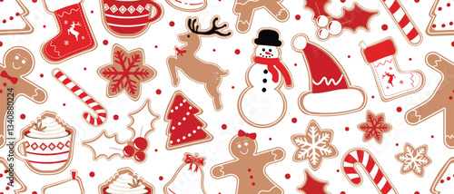 Christmas Seamless Pattern. Huge Christmas and New year Holiday Repeatable Pattern. Decorative Elements Texture for Wallpaper, Gift Wrapping paper, Card or Banner Template or Fabric Textile Prints.