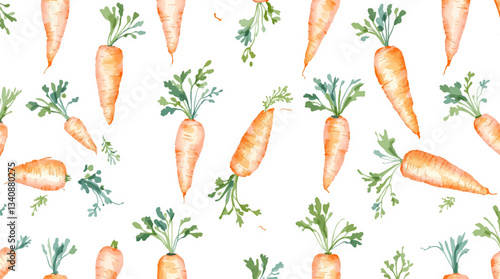 Vibrant watercolor carrot with green leaves on white background vector
