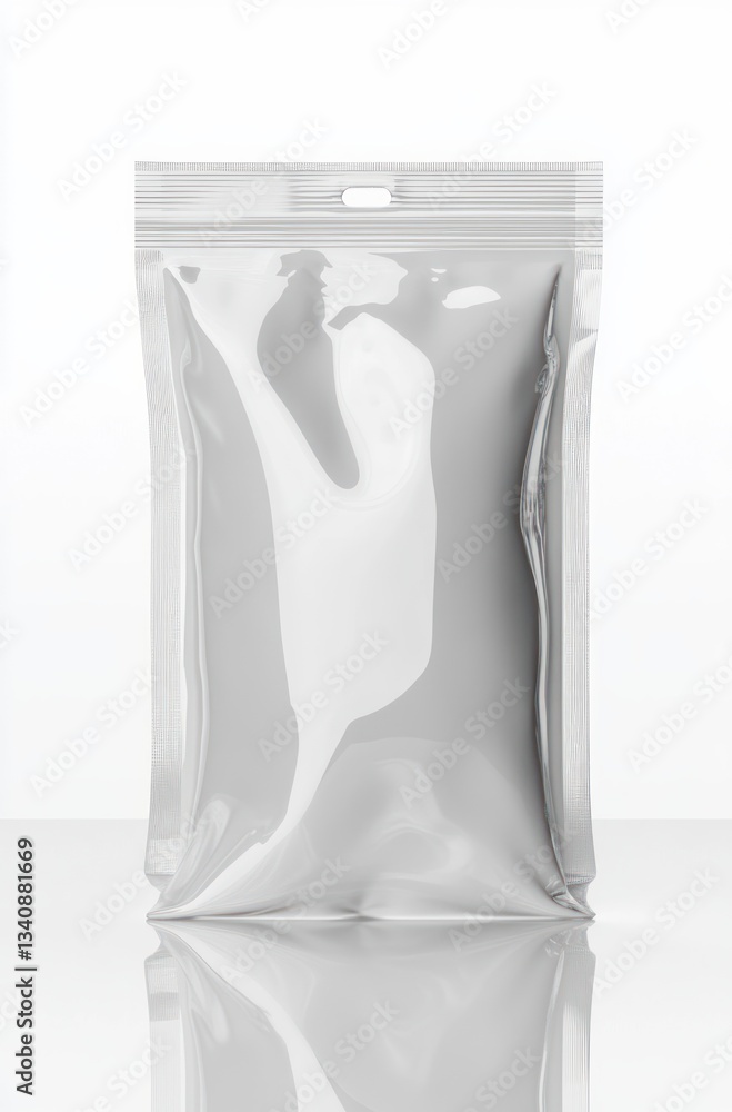 Glossy White Liquid Doypack with Cap Stand-Up Pouch Isolated on White Background Glossy White Liquid Doypack with Cap Stand-Up Pouch Isolated on White Background