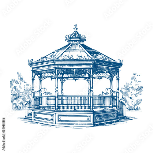 Hand drawn a vintage pavilion illustration outdoors drawing vector