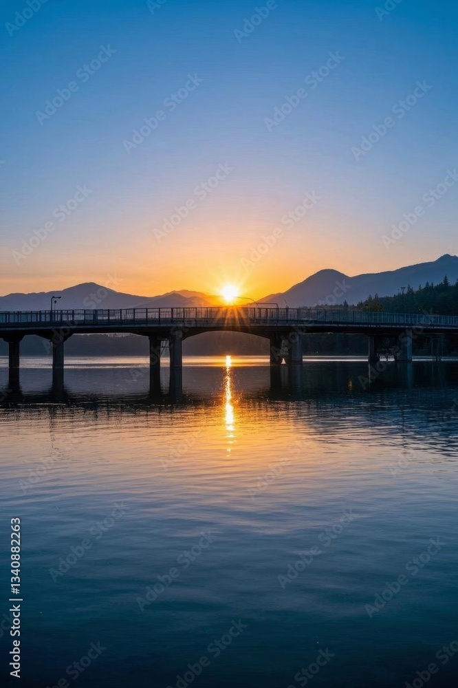 Obraz premium arafed bridge over a body of water with a train on it