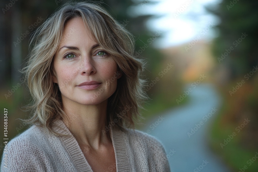 Confident Mature Woman Outdoors in Autumnal Setting Confident Mature Woman Outdoors in Autumnal Setting