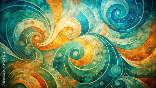 Vintage Abstract Swirling Background: Blue, Green, Orange Layered Design