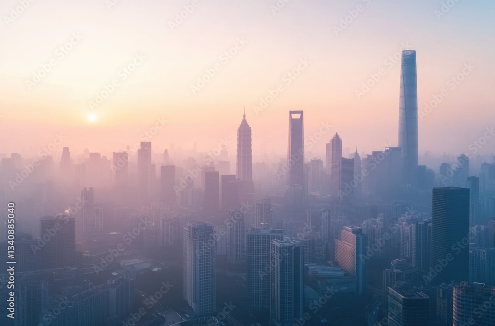 Early morning in a Chinese metropolis, panoramic view Early morning in a Chinese metropolis, panoramic view