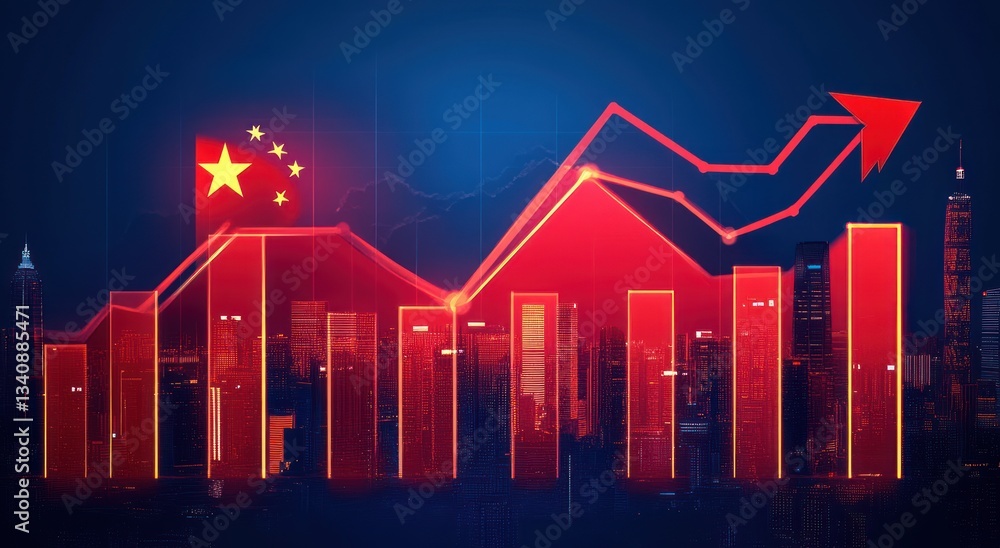 Fototapeta premium China Economic Decline Bar Chart with Downtrend Red Colors Minimalist Illustration